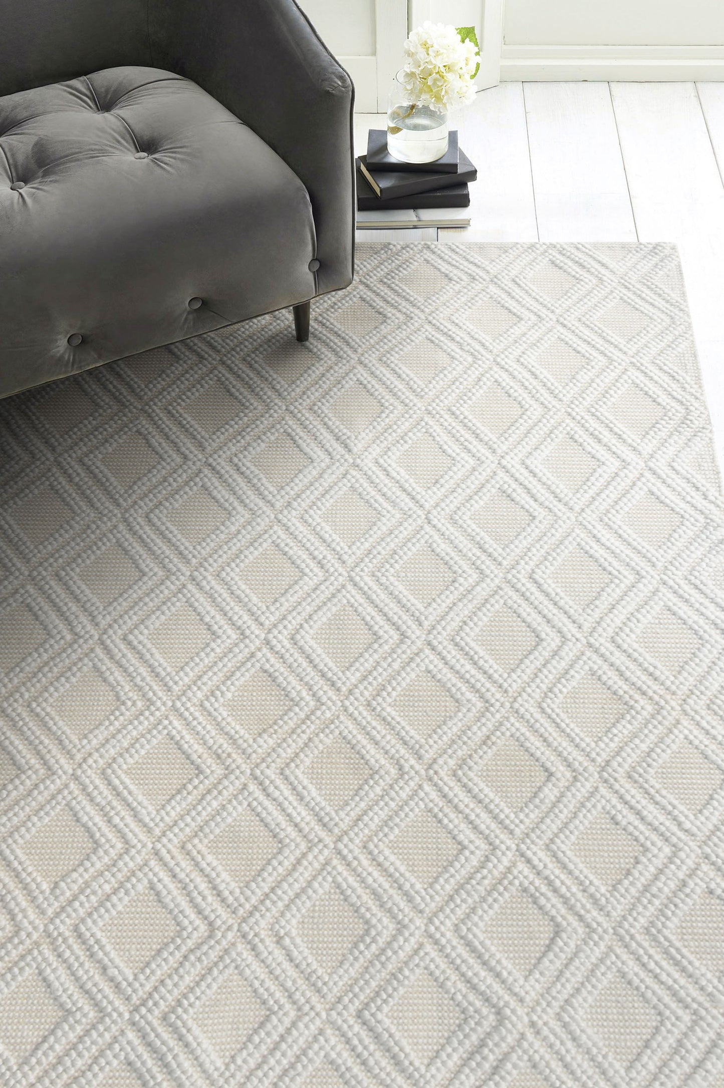 Evora Handwoven PET Ivory Diamonds Rug