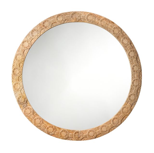 Petra Natural Carved Wood Mirror Round
