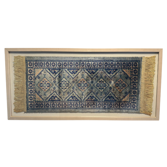 Blue + Aqua Diamonds Framed Textile 31 x 15