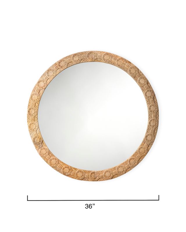 Petra Natural Carved Wood Mirror Round