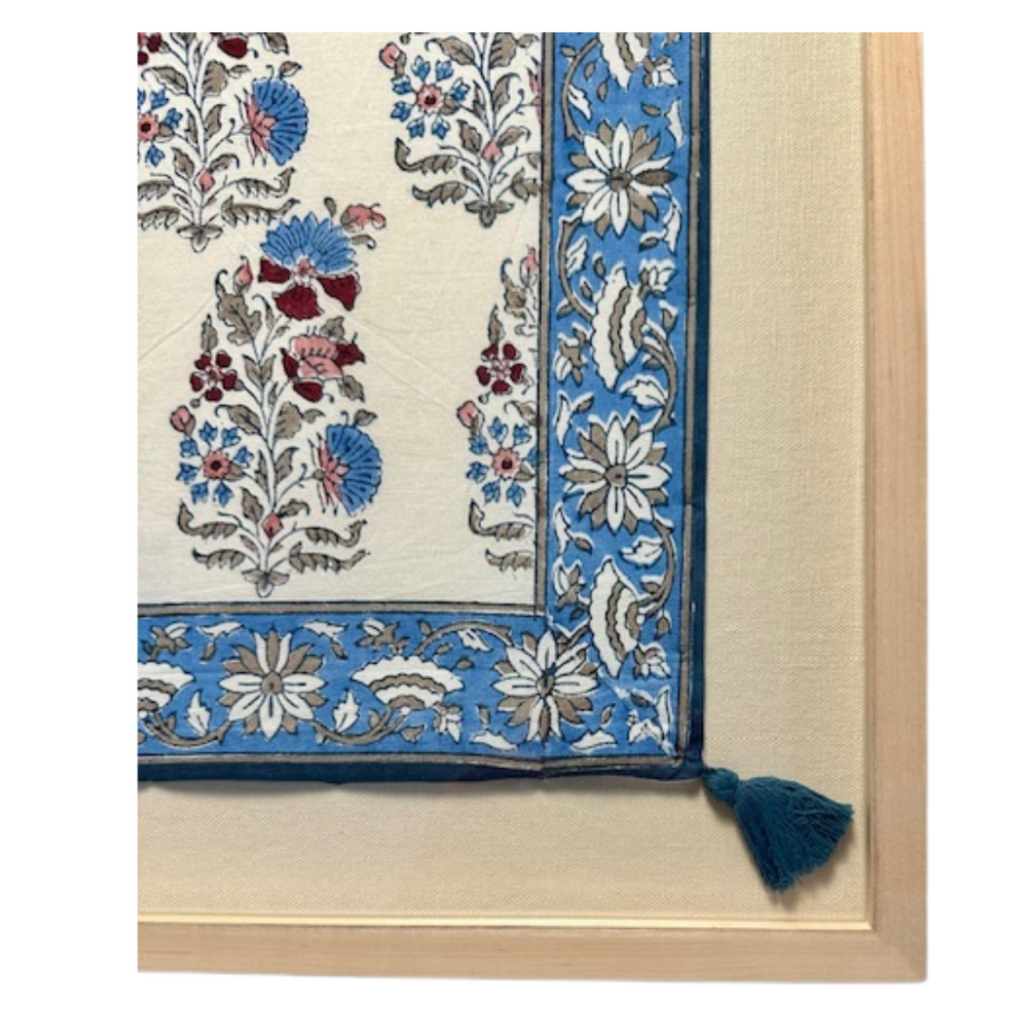 Blue Floral Square Framed Textile 22 x 22