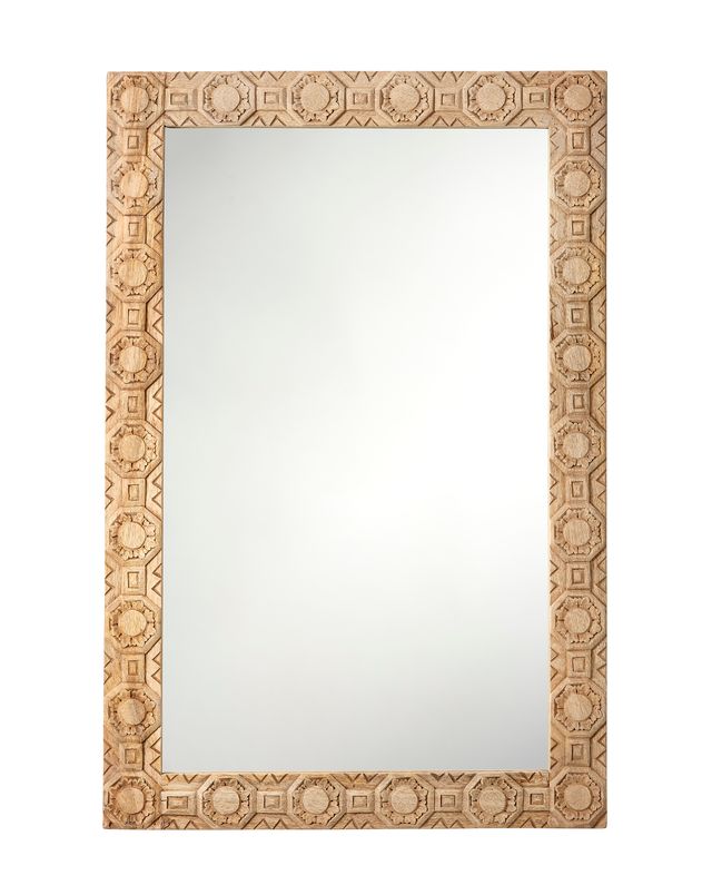 Petra Natural Carved Wood Mirror Rectangle