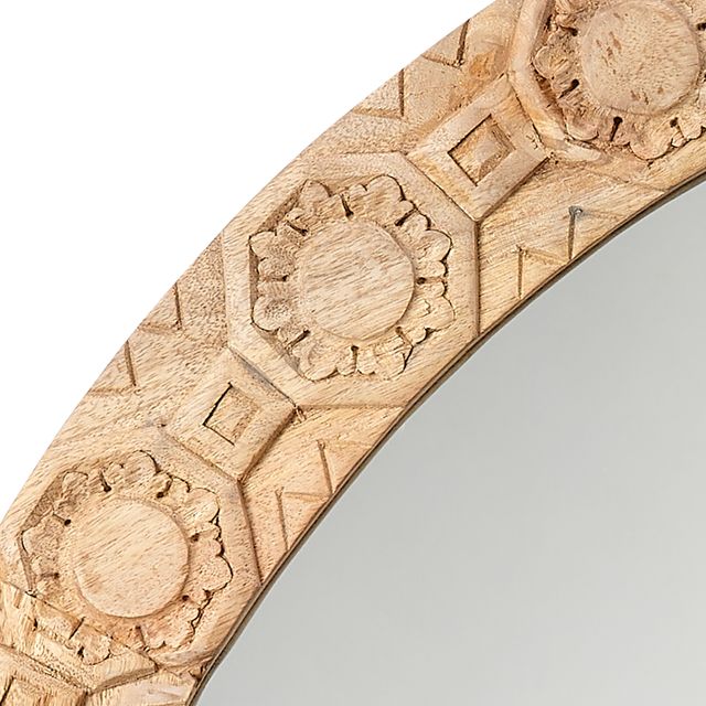 Petra Natural Carved Wood Mirror Round