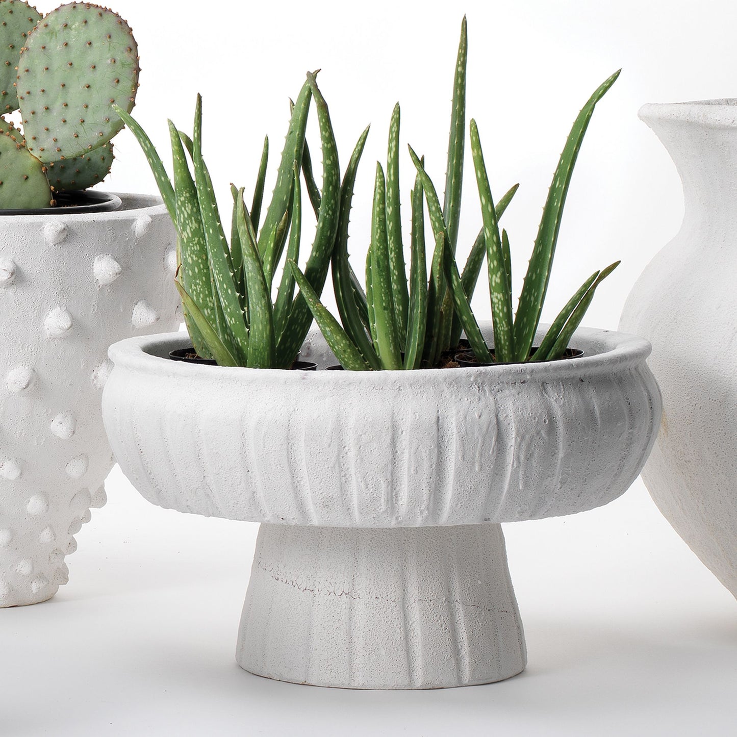 Milos White Ceramic Pedestal Bowl Lg
