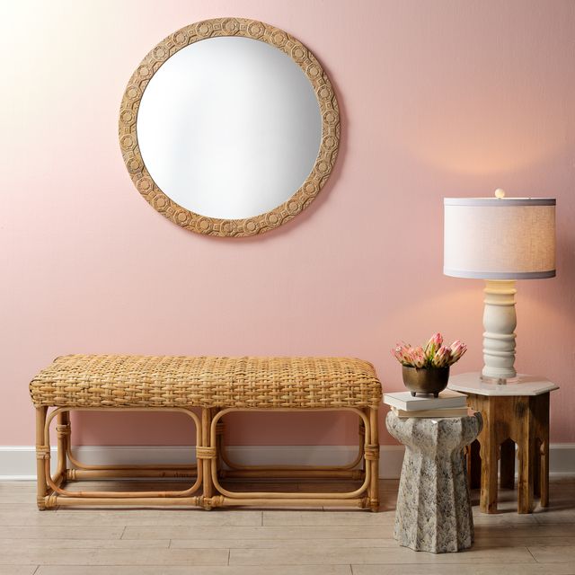 Petra Natural Carved Wood Mirror Round