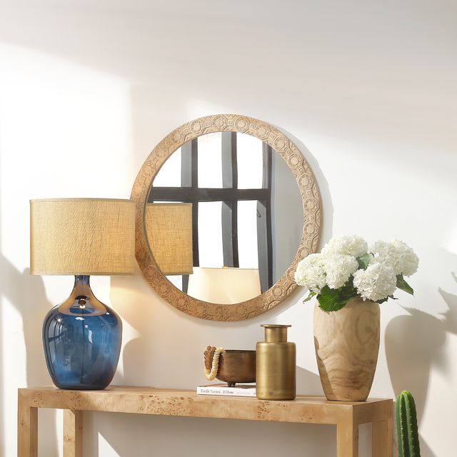 Petra Natural Carved Wood Mirror Round