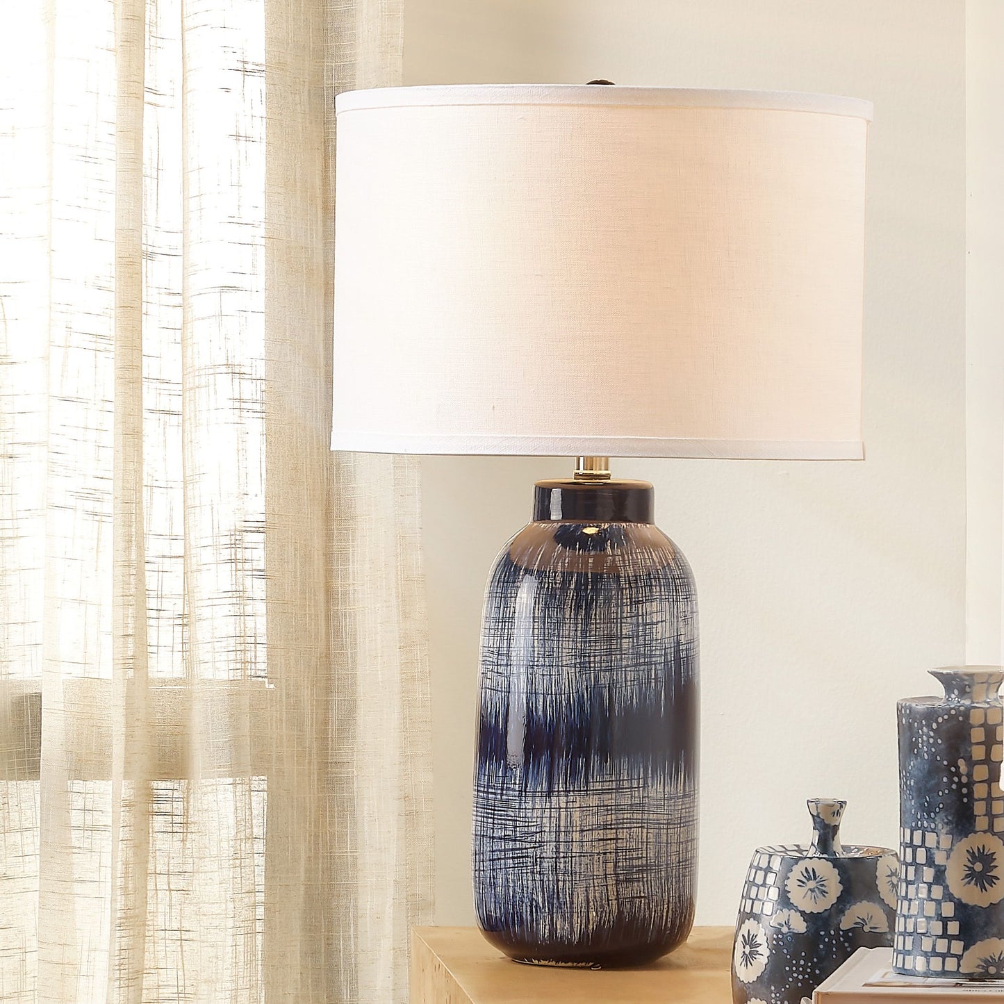 Umi Blue Ceramic Table Lamp 25"