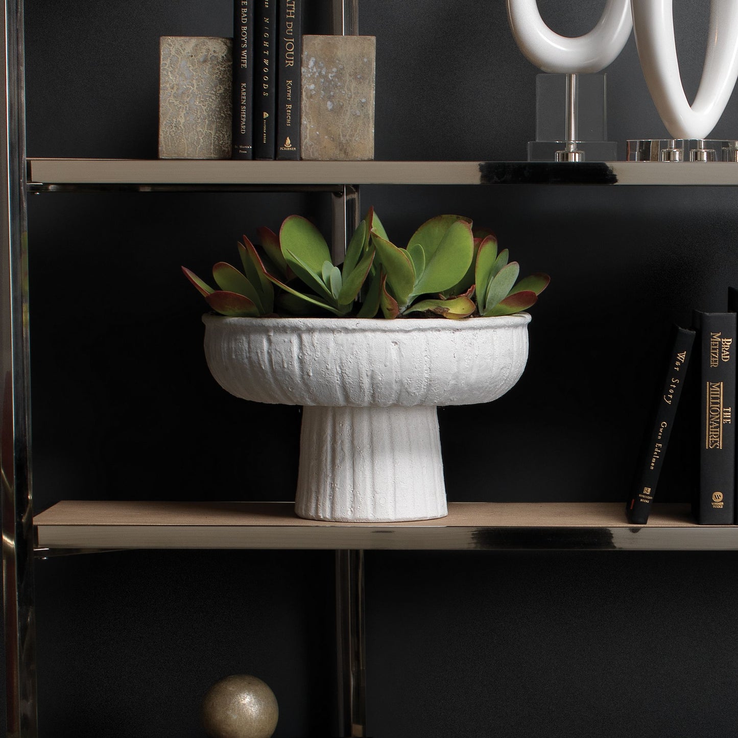 Milos White Ceramic Pedestal Bowl Lg