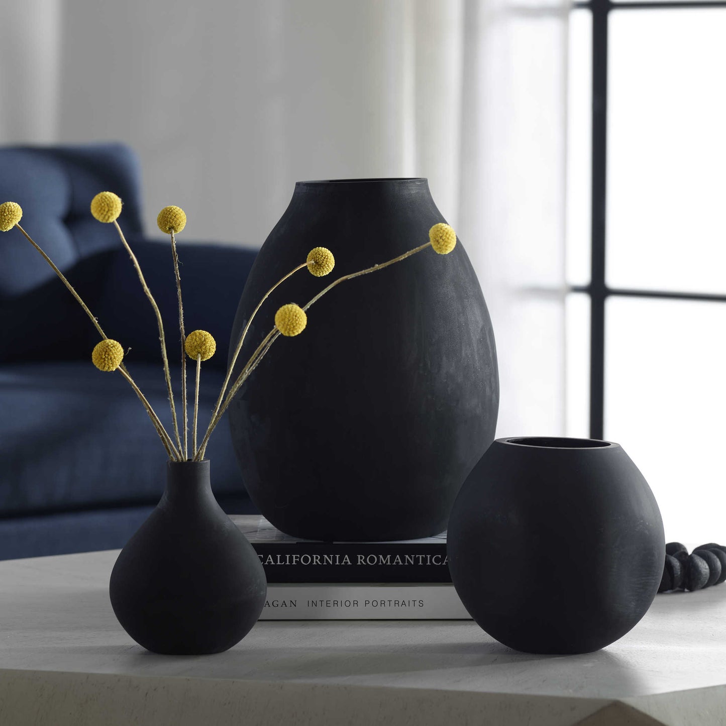 Ember Black Glass Vase S/3