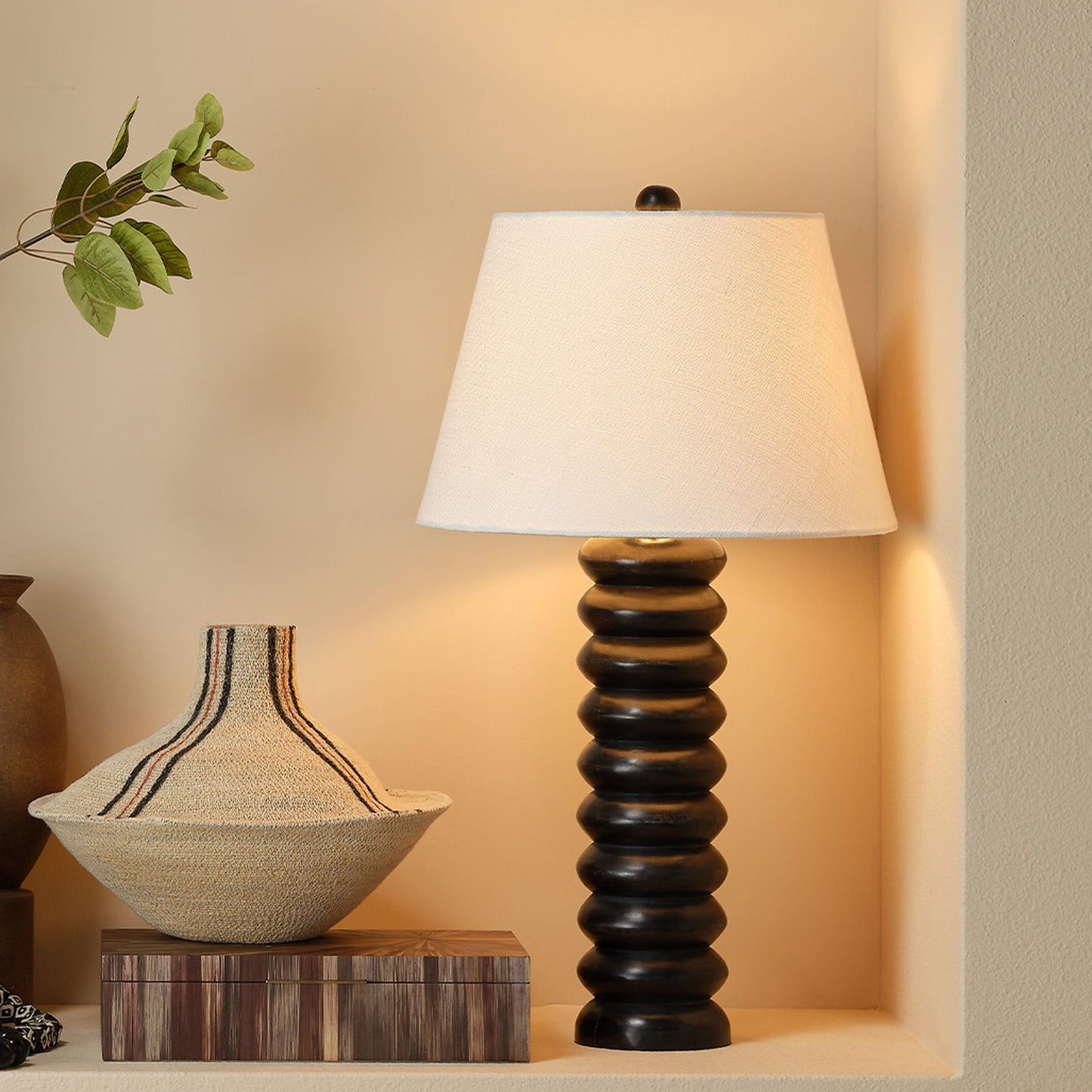 Salamis Black Wood Table Lamp