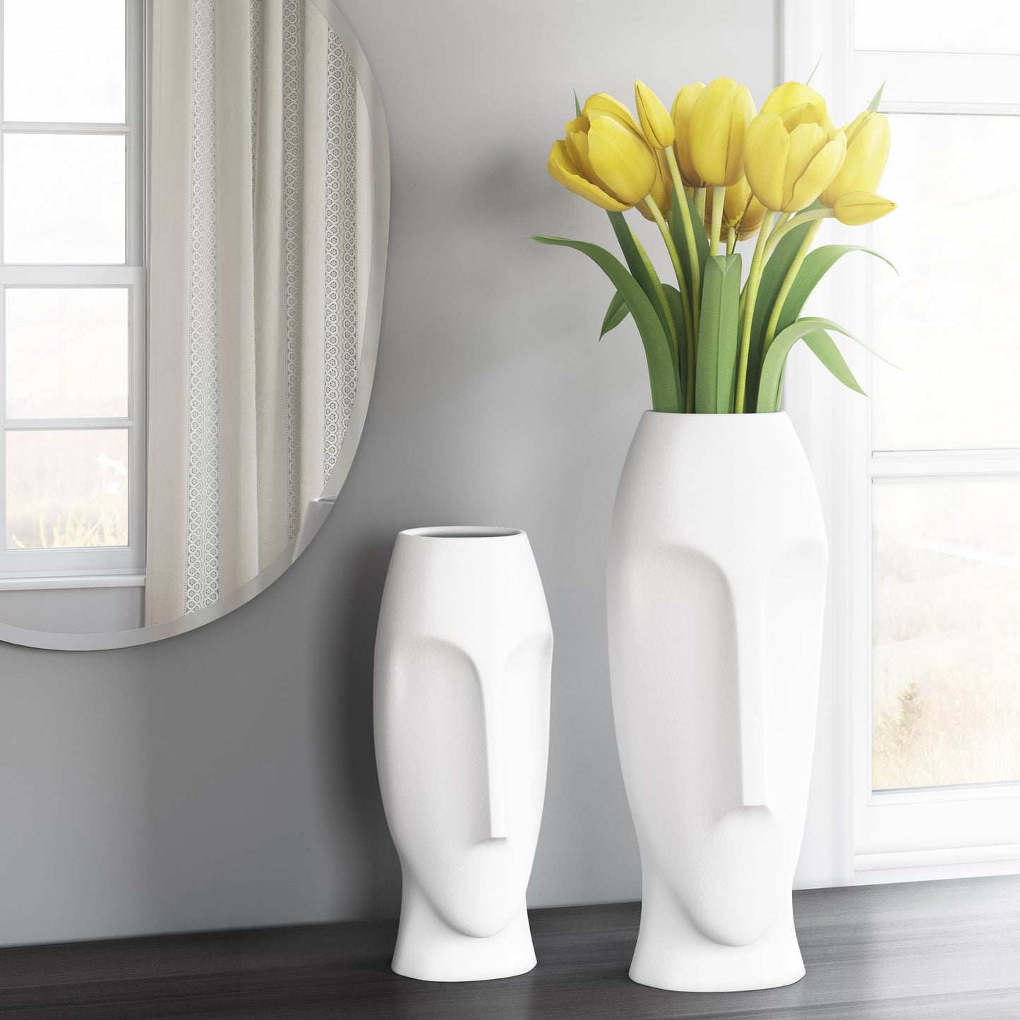 Janus White Ceramic Vases S/2