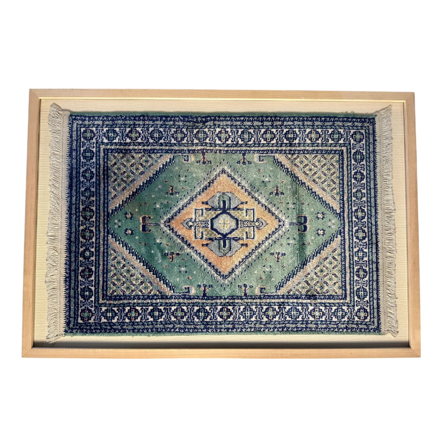 Aqua + Blue Diamond Framed Textile  28 x 19