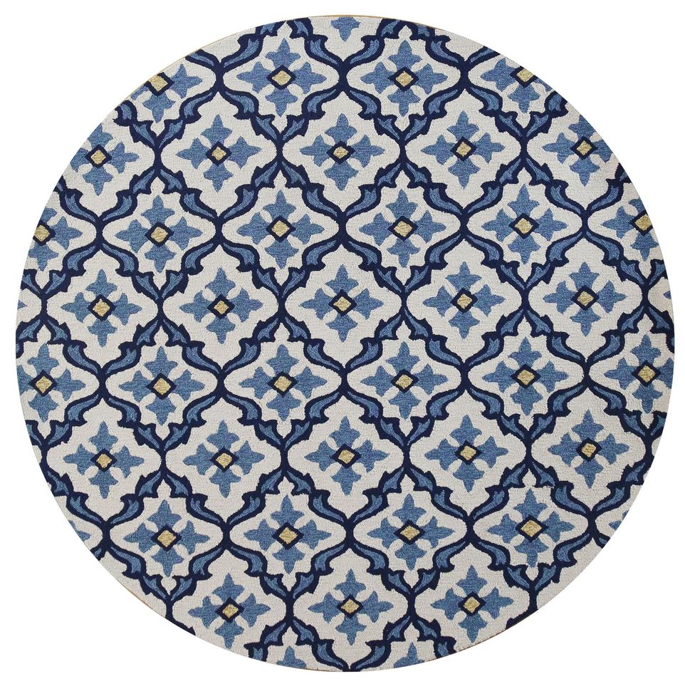 Parra Ivory + Blue Mosaic Hand-Tufted Rug (Outdoor Safe)