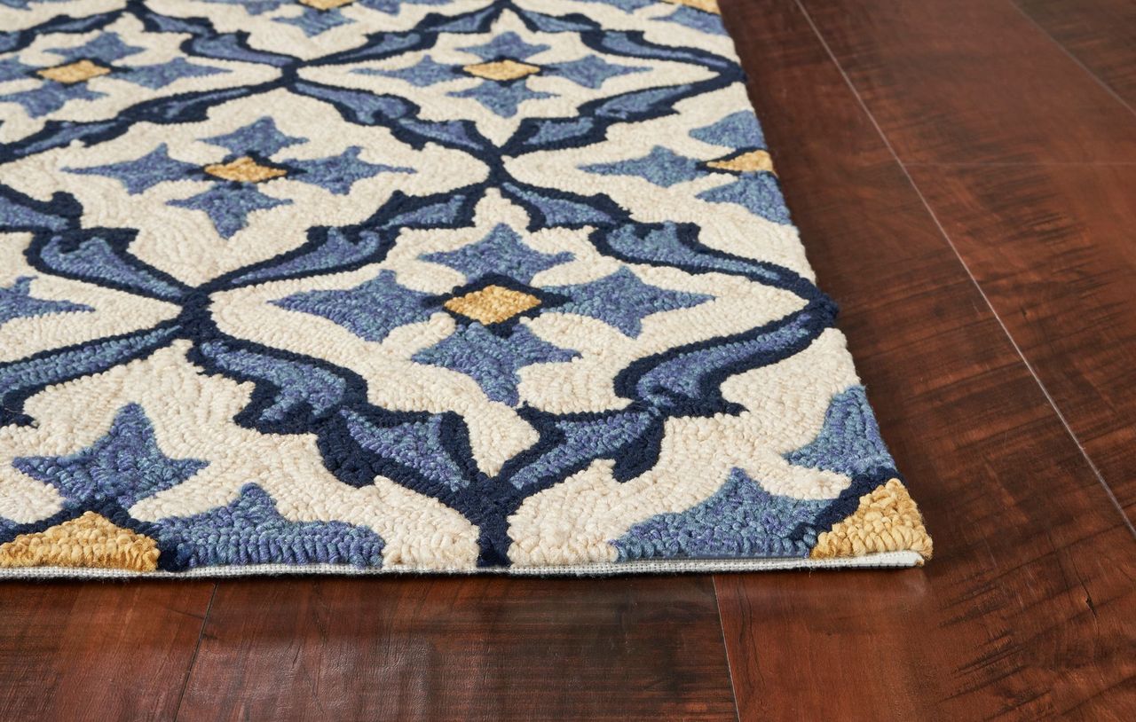 Parra Ivory + Blue Mosaic Hand-Tufted Rug (Outdoor Safe)