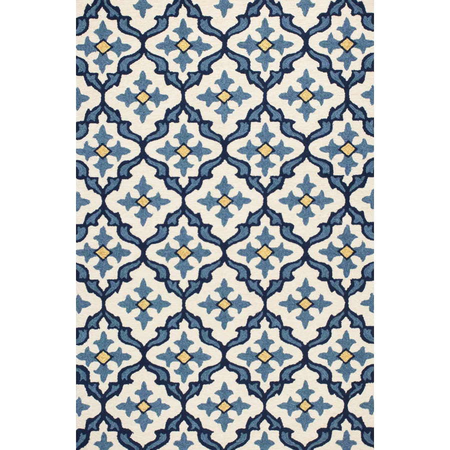 Parra Ivory + Blue Mosaic Hand-Tufted Rug (Outdoor Safe)