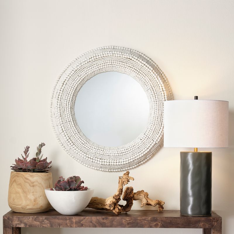 Eastwood White Beaded Round Mirror 37"