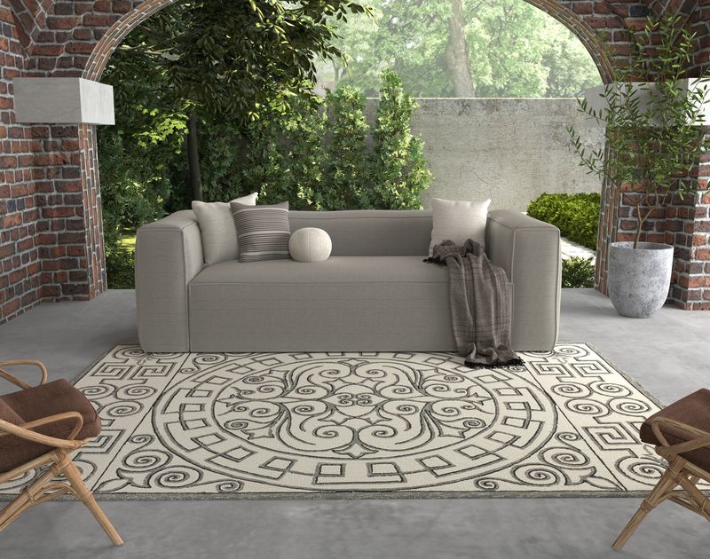 Giovanna Ivory + Gray Hand-tufted Rug (Outdoor Safe)