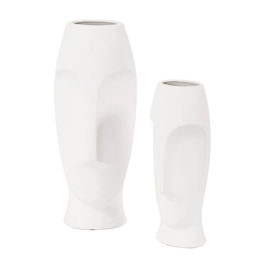 Janus White Ceramic Vases S/2