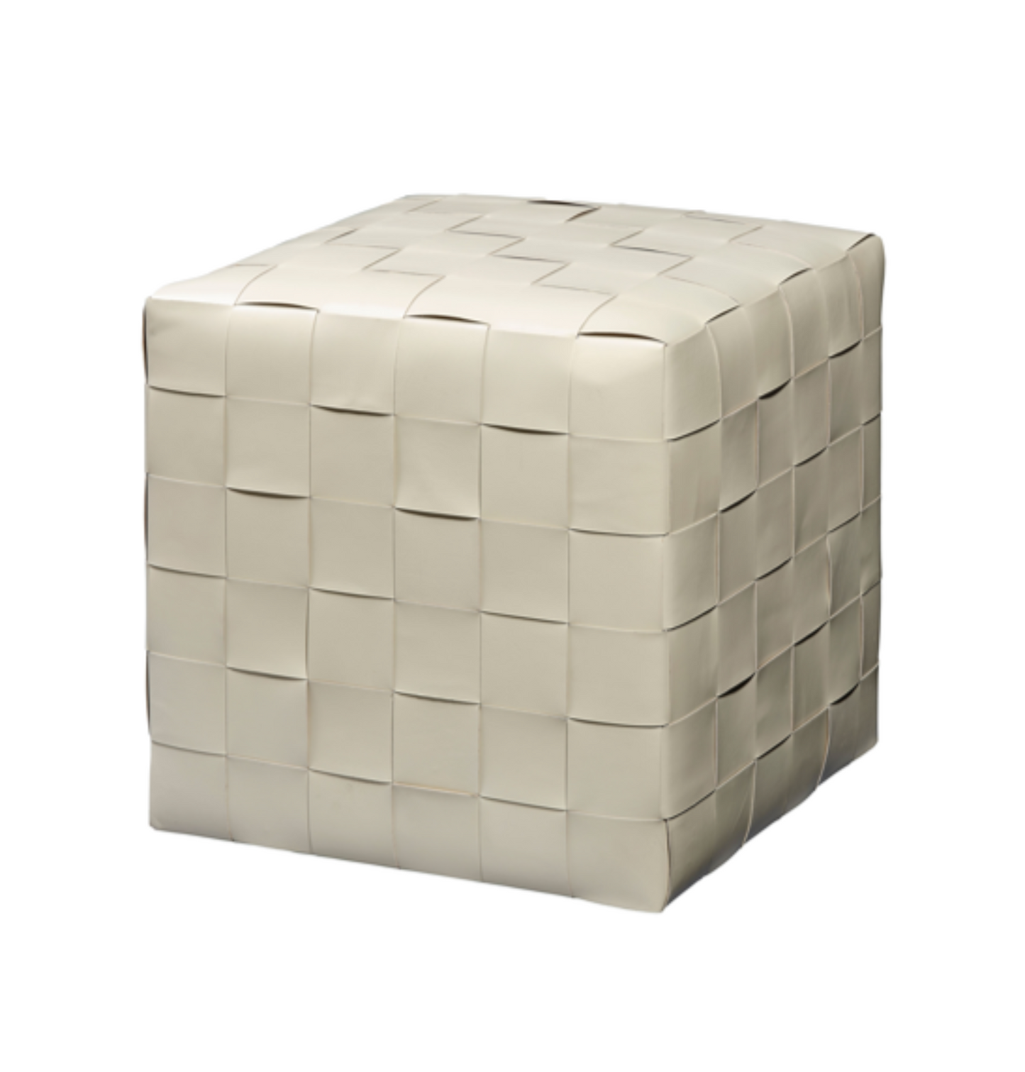 White woven leather ottoman