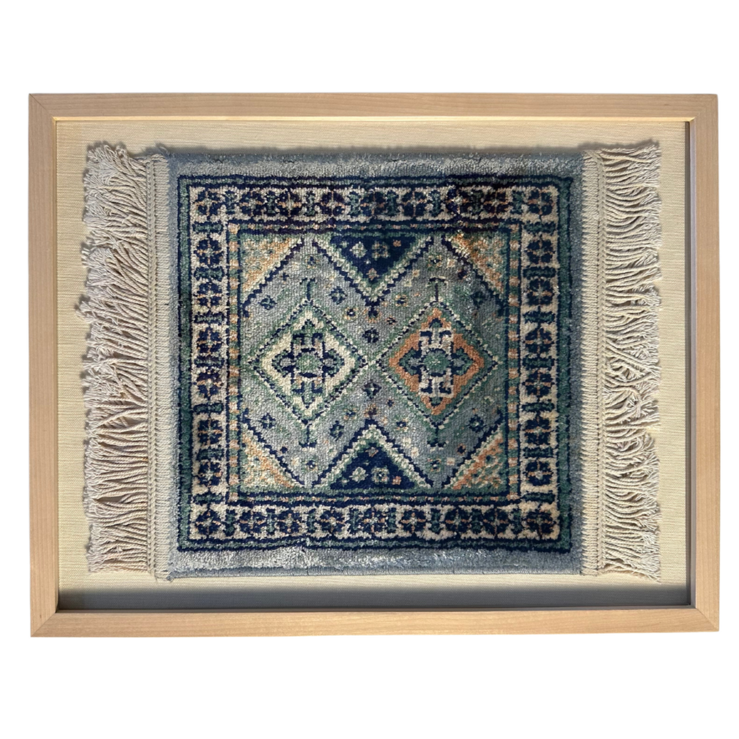 Aqua Double Diamonds Framed Textile 19 x 15