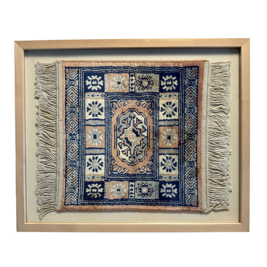 Blue + Peach Tile Mosaic Framed Textile 18 x 15