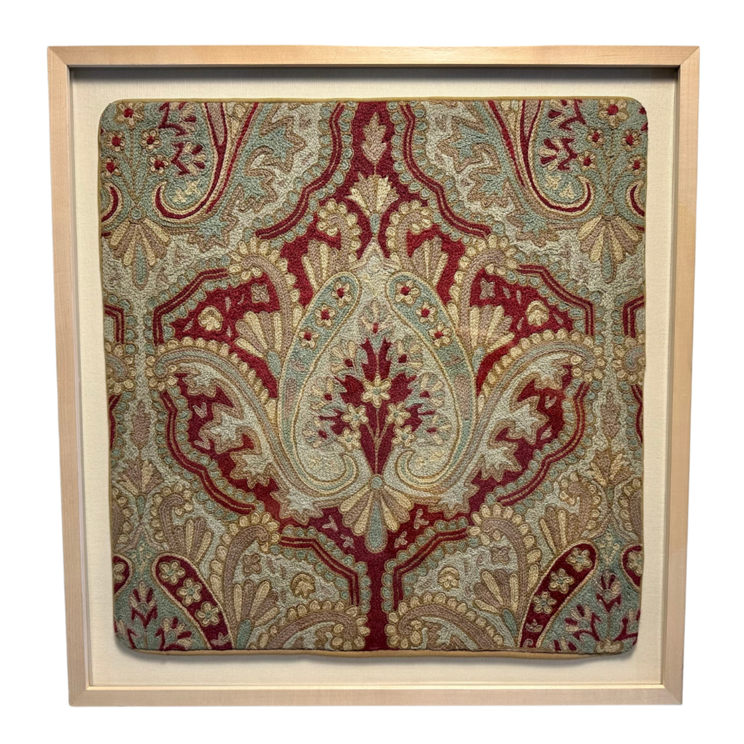 Burgundy Scroll Framed Textile 23 x 24