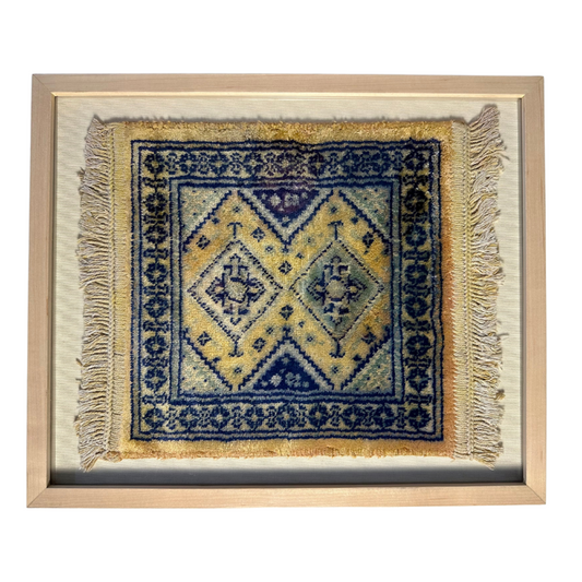 Blue + Yellow Double Diamonds Framed Textile 17 x 15