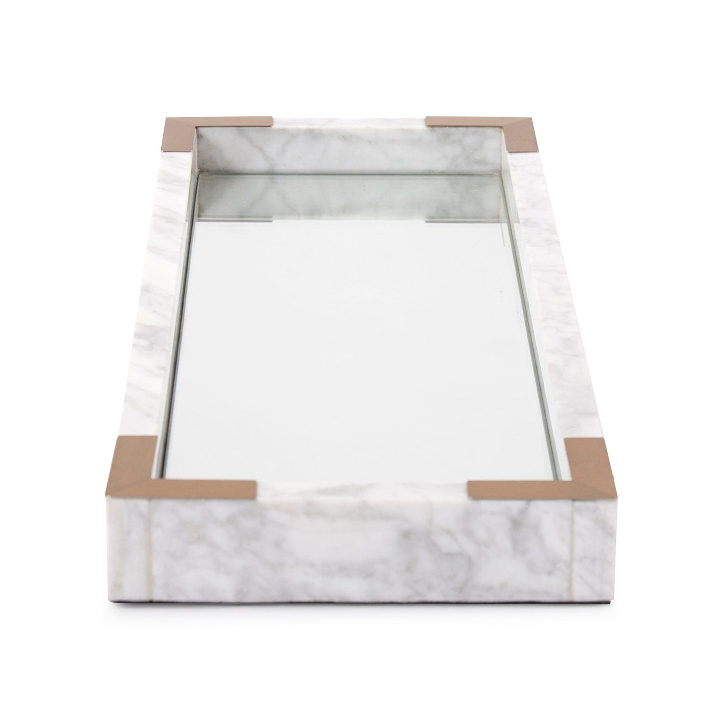 Leandro Mirrored White Marble Tray