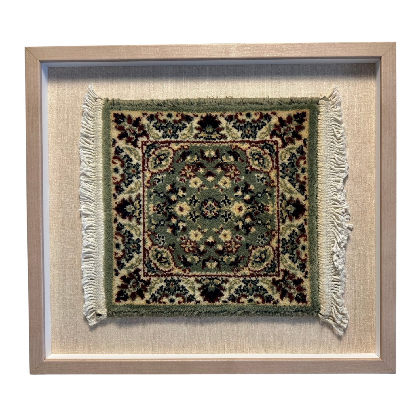 Green Floral Framed Textile 19 x 17