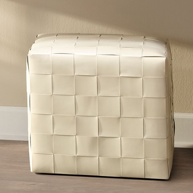 Anders White Woven Leather Ottoman