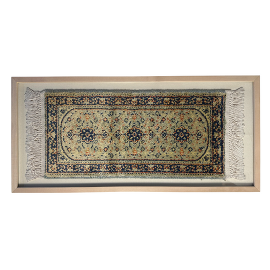 Ivory + Blue Florets Framed Textile 30 x 14