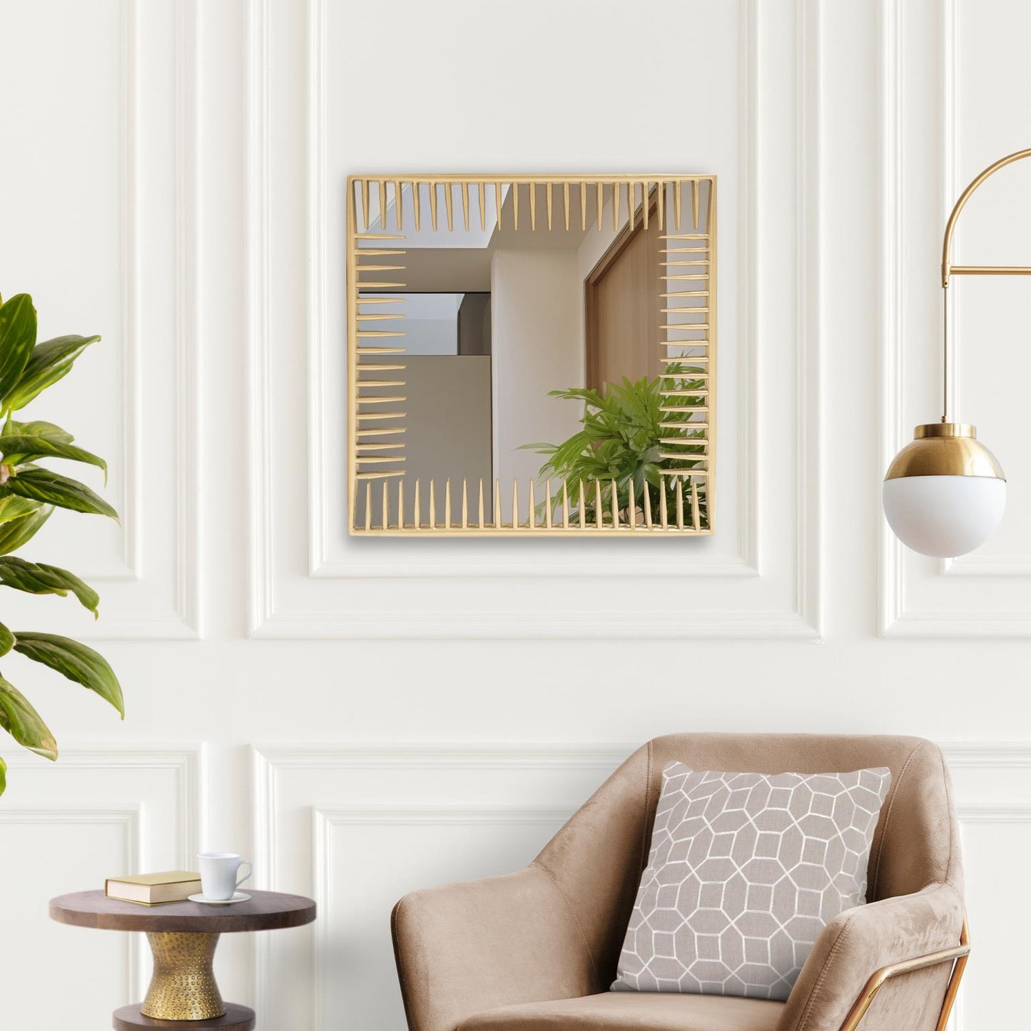 Sleek Spikes Gold Square Mirror