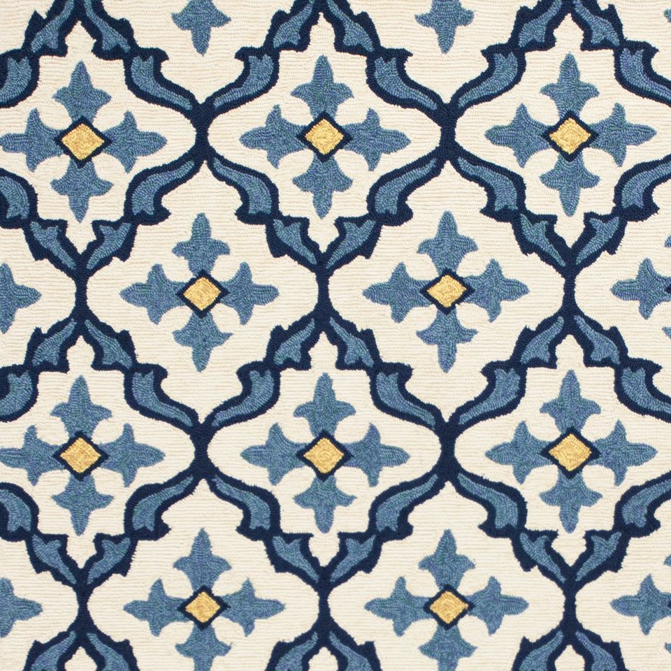 Parra Ivory + Blue Mosaic Hand-Tufted Rug (Outdoor Safe)